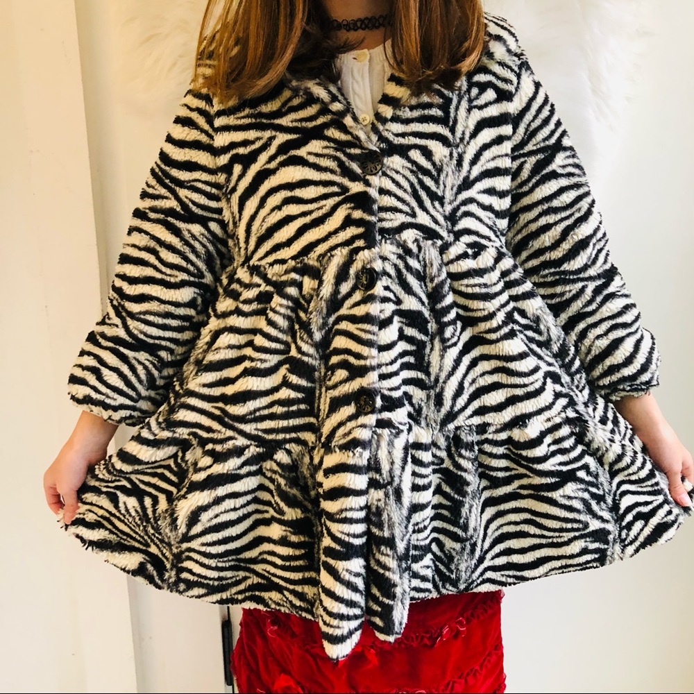 American Widgeon Faux Zebra Fur Swing Coat with Pockets, 6X